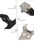 Close-up of T Shape Rubber Lock Draw Latch Hasp For Engine Covers And Cabinets Flexible Hood Catch showing stainless steel components