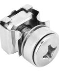Pro-Grade Cage Nut And Screw Kit With Durable Plated Iron Construction Fits Standard 19 Inch Server Racks and Network Cabinets close-up of plated iron screw.
