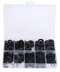 Ultimate Nylon Flat Washers Assortment Kit 500 Pieces For Metric Screws And Bolts M2 To M10 With Insulating Nylon Gaskets And Tough Pro Grade Storage Box Great For DIY Projects And Heavy Use In Shop Or Home Garage., open storage box with black nylon flat washers sorted by size
