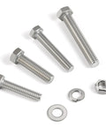 Rock Solid 3/8-16 Hex Head Bolts With Lock Nuts And Flat Washers 304 Stainless Steel Full Threaded Hardware Kit displayed on a white background.