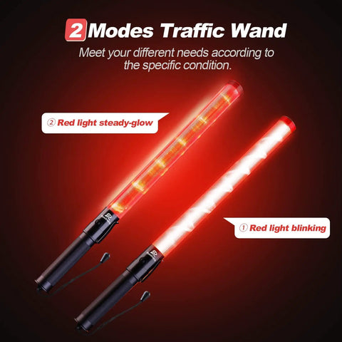 10 Pack 21 Inch LED Traffic Wands With Dual Flashing Modes High Visibility Safety Baton With Side Clip For Airport Parking Lot And Car Directing