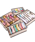 Premium Fashion Forward Non Woven Foldable Drawer Organizer Set For Bras Underwear Socks And Ties Hella Tidy Wardrobe Storage Boxes with neatly folded items.