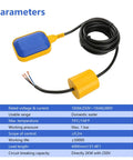 13ft Cable Float Switch Water Level Controller For Pumps Tanks Pools And Sewage Systems, dual mode, yellow and blue, 13ft cable