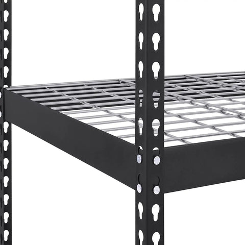 Heavy Duty Steel Storage Rack With Five Adjustable Wire Shelves, True Garage Workhorse, showcasing a black steel frame and wire shelf.