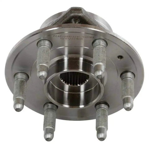Rough Roads Handle Easy With This Slick Polished Wheel Hub And Bearing Assembly Featuring Abs Sensor For Cadillac Srx 2010 To 2016 Six Lug Front Rear Pair Built Tough, overhead view.