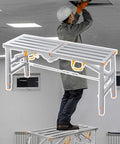 Man using Adjustable Folding Scaffold Ladder Platform Work Stool 160x30cm 63x11.8in Anti Slip Foot Pad for ceiling access