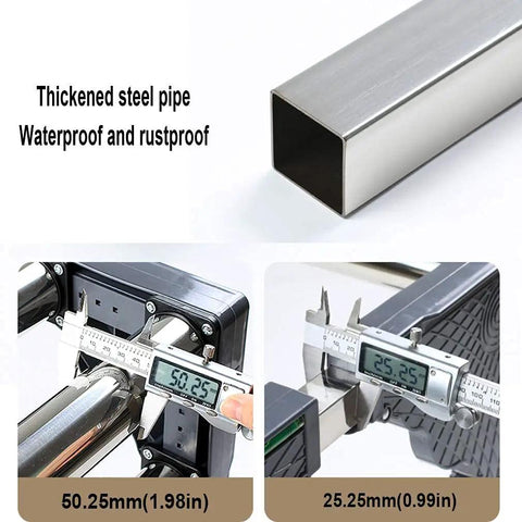 Close-up of thickened steel pipe for Rock Solid Stainless Steel Washer Stand With Beefed Up Height Adjustable Riser Tray dimensions.