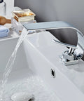 Chrome Single-Hole Vanity Faucet With Touch On, Low Arc Modern Bathroom Sink Faucet, Brass Body With Ceramic Valve flowing water
