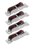 Premium Double Nylon Rollers For Sliding Window Sash Heavy Duty Pulleys Built Tough For No Sweat Gliding And Dang Smooth Operation Replacement Track Wheels Set Of 4 stacked in silver metal with red nylon wheels.