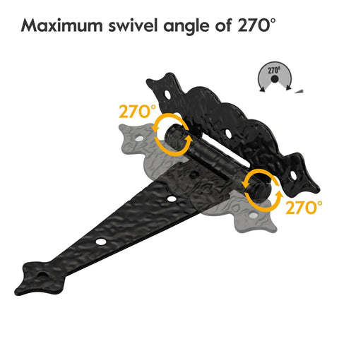 6 Inch Decorative Hammered Steel Rust Resistant Heavy Duty T Hinges with 270° Swivel, Outdoor Tee Hinges for Doors