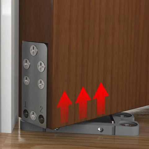 Heavy Duty Hidden Door Hinge With Hydraulic Self Closing Buffer And 90 Degree Positioning For Wood Doors with silver finish installed.