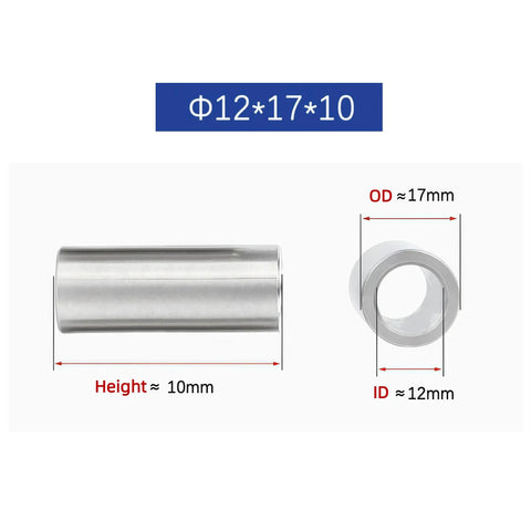 Rock Solid Stainless Steel Cylindrical Sleeve Bushing 12 Millimeter Inner Diameter 25 Millimeter Outer Diameter 17 Millimeter Length heavy duty spacer for machinery operation.