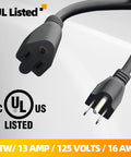 Heavy Duty 15 Ft Extension Cord Built Damn Tough With 3 Prong Grounded Plug 16 AWG Weather Resistant Outdoor Power Cable For Shop Tools And Gear Flame Retardant Flexible Black showing plug ends and UL certification.