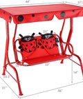 Two Seat Porch Swing With Adjustable Canopy And Stand, Kid Friendly Outdoor Swing Bench For Backyard Garden Or Poolside, Metal Frame, Safety Belts, Removable Top Shade Canopy, Weatherproof And Durable Construction