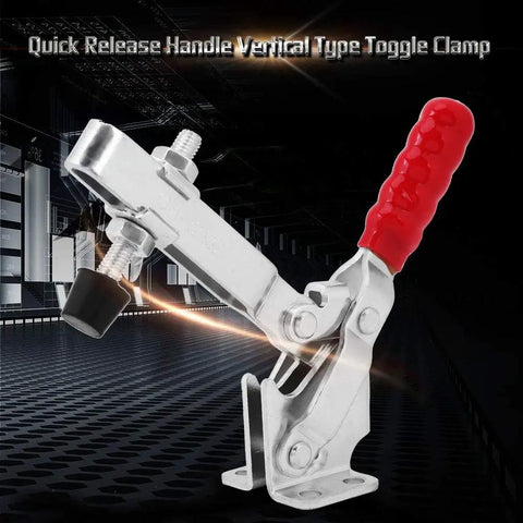 Vertical Toggle Clamp 500 Lbs Holding Power With Arrow Storage Case, Galvanized Hand Tool For Woodworking Jigs Fixtures Welding Drill Press And Crosscut Sled Setups, red handle