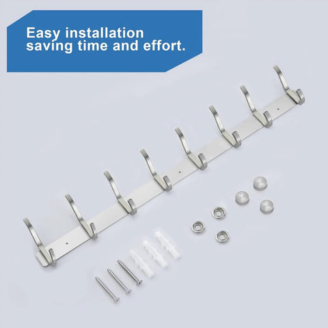 Heavy Duty Wall Hooks 23 Inch Coat Rack Wall Mount with Eight Hooks, Stainless Steel 304 Silver Hanger for backpack, purse, clothes.