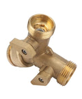 Heavy Duty Solid Brass Y Shaped Valve Two Way Water Splitter Faucet Adapter With Ball Control, side view showing threaded connections.