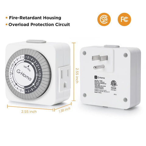 24 Hour Plug In Mechanical Outlet Timers 4 Pack Dead Simple 30 Minute Interval Scheduling with fire-retardant housing.
