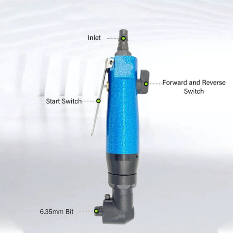 Right Angle Pneumatic Grinder 9000RPM Tough As Nails Air Tool For Glass And Ceramics with blue handle and 6.35mm bit.