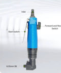 Right Angle Air Grinder With Self Locking Collet And Rock Solid 9000 Rpm Spindle for detailed view of controls and 6.35mm bit.