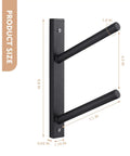 Super Slick Horizontal Skateboard Wall Mount Rack For All Board Types Features Six Tier Deck Holder dimensions shown, matte black finish.