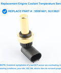 Coolant temperature sensor (ECT), brass body with black plastic connector, front view