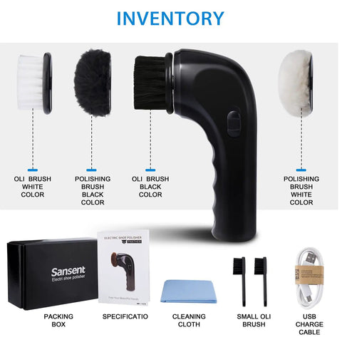 Portable Electric Shoe Cleaner And Polisher Brush Kit For Sneaker Upkeep With Dual Brush Heads and accessories displayed.