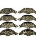 Prime Sleek Distressed Antique Brass Seashell Cabinet Pulls 8 Piece Set embossed cup handles for kitchen drawers.