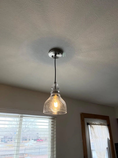 Installed 3 Pack One Light Pendant Ceiling Light For Kitchen Island 6.5 Inch Hand Blown Seeded Glass Brushed Nickel Finish