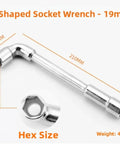 Heavy Duty L Shaped Socket Wrench Crafted From Chrome Vanadium Steel Featuring Hexagonal Bent Head External Hex Design, 19mm size.