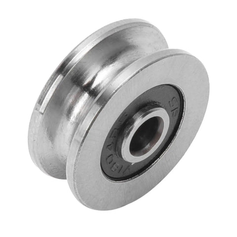 Rock Solid V Groove Track Roller Bearings TV0418 10 Pack 4x18x8mm steel bearing showing smooth surface for high speed tracking.