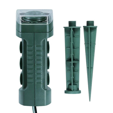 Gotta Have This Heavy Duty Outdoor Yard Stake Electrical Hub With Six Plug Points and steel stakes for garden setup