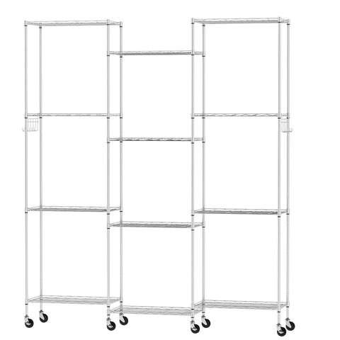 Premium Heavy Lifter 2 Pack 6 Tier Wire Shelving Units With Easy Roll Casters And Rust Free Hooks for garage organization.