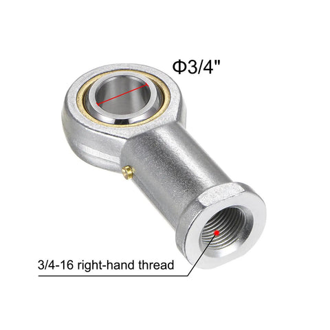 2 Piece Heavy Duty Female Rod End Bearing With 3/4 Inch Bore And 3/4-16 Right Hand Thread detailed view showcasing thread and bore