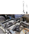 Hella Tough Self Lubricating Heim Joint Rod End Pair with visible threads on suspension setup in vehicle chassis