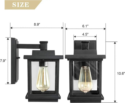 Rectangular Outdoor Porch Light With Clear Glass, Dope Farmhouse Style Weatherproof Exterior Wall Lantern In Matte Black dimensions