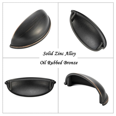Pack Of 10 Oil Rubbed Bronze Bin Cup Pull Handles For Kitchen Cabinets And Drawers Heavy Duty Zinc Alloy Hardware With Easy Mount Screws Built Tough Setup Top Shelf Finish Smooth As Bells Solid Furniture Upgrade. Solid zinc alloy bin cup pull handle featured from multiple angles.