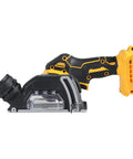20V Cordless Mini Angle Grinder And Portable Rotary Polisher Built Like A Tank For Everyday Hustle Smooths And Chips Rough Edges Thanks To Thickened Debris Baffle And Blazing 20000Rpm Motor Speed side view showing the ergonomic handle and debris guard.
