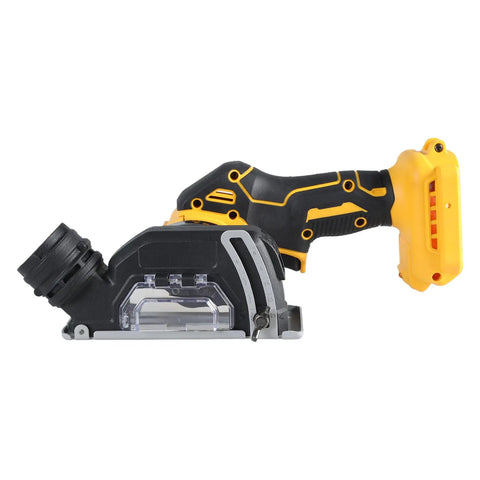20V Cordless Mini Angle Grinder And Portable Rotary Polisher Built Like A Tank For Everyday Hustle Smooths And Chips Rough Edges Thanks To Thickened Debris Baffle And Blazing 20000Rpm Motor Speed side view showing the ergonomic handle and debris guard.