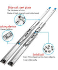 Badass Full Extension Drawer Slides With Secure Locking Latch, Side Mount Ball Bearing Runners, Heavy Duty Steel Glides with locking device and steel plate.
