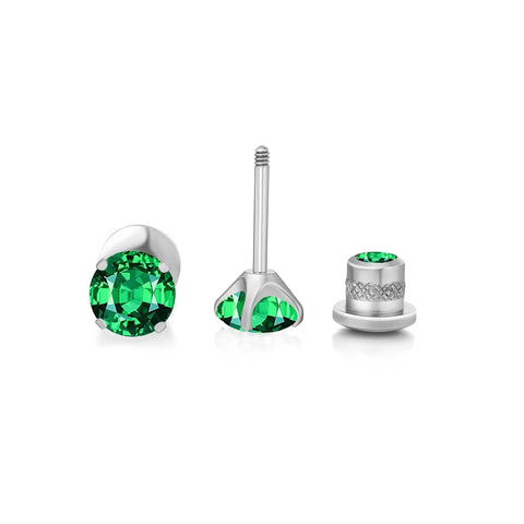 Snag Dope G23 Implant Grade Titanium Screw Back Earrings with green cubic zirconia, 5mm studs, lightweight for sensitive skin.