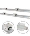 2 Piece SBR16 Linear Rail Kit With 800mm Fully Supported Shafts And 4 Heavy Duty Bearing Blocks view showing two chrome rails and bearing blocks