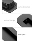 Close-up of Recessed Pocket Door Pulls 6 Inch Black Stainless Steel Flush Pull Handles showing lead-free steel, concealed screw hole, smooth surface.