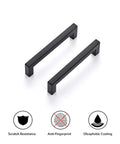 Square Bar Cabinet Handles Matte Black Set Of 10 With 5 Inch Hole Center And 5-1/2 Inch Overall Length Includes 1 Inch And 1.4 Inch Breakaway Screws And Built-In Screwdriver For Easy Drawer And Door Installation