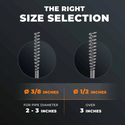Two metal spring cables showing size options for Drill Attachment Drain Snake 2.0 For 35 Ft One Quarter Inch Cable Ideal Sink And Drain Unblocker
