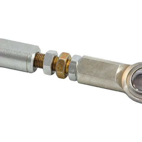 Top Shelf 3/8 Bore Heim Joint Adjustable Turnbuckle Crafted From Heat Treated 4130 Chromoly Steel showing details of threaded connection.