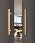 Heavy Duty Beech Wood Door Pull With Solid 304 Stainless Connector, Double Sided Push Bar For Sauna Or Bathroom Entry, Built Like A Tank Long Reach Grip Handle For Everyday Home Use on modern door.