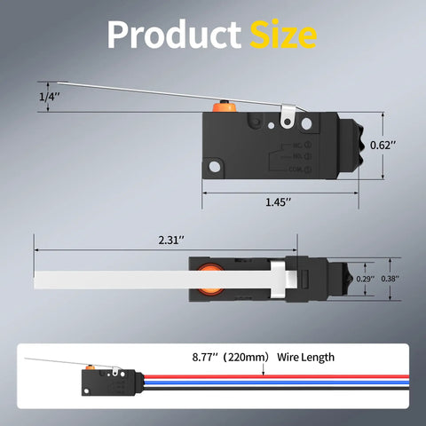 Dimensions of Waterproof Micro Limit Switch With Long Hinge Lever SPDT 3 Pin 10A 125V 250V Prewired For Arduino Appliances And Electronics