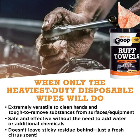Mechanic using Orange Heavy Duty Ruff Towels With Scrubbing Power 10 By 12 Inches Dual Textured Multi Purpose Cleaning Wipes