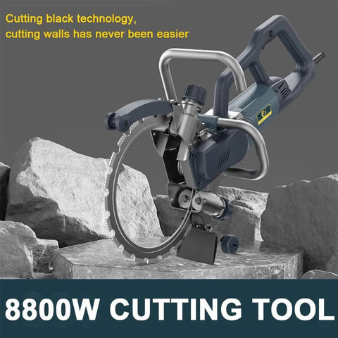 Heavy Duty Electric Ring Saw Wall Cutting Machine With Built In Water Pump And Kickass Performance For Smooth Slotting Through Concrete Stone Brick And Wood Up To Twenty Seven Centimeters Deep on rocky surface.